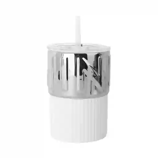 Taza de Cerámica Con Pitillo Serie Silver Grey Miniso