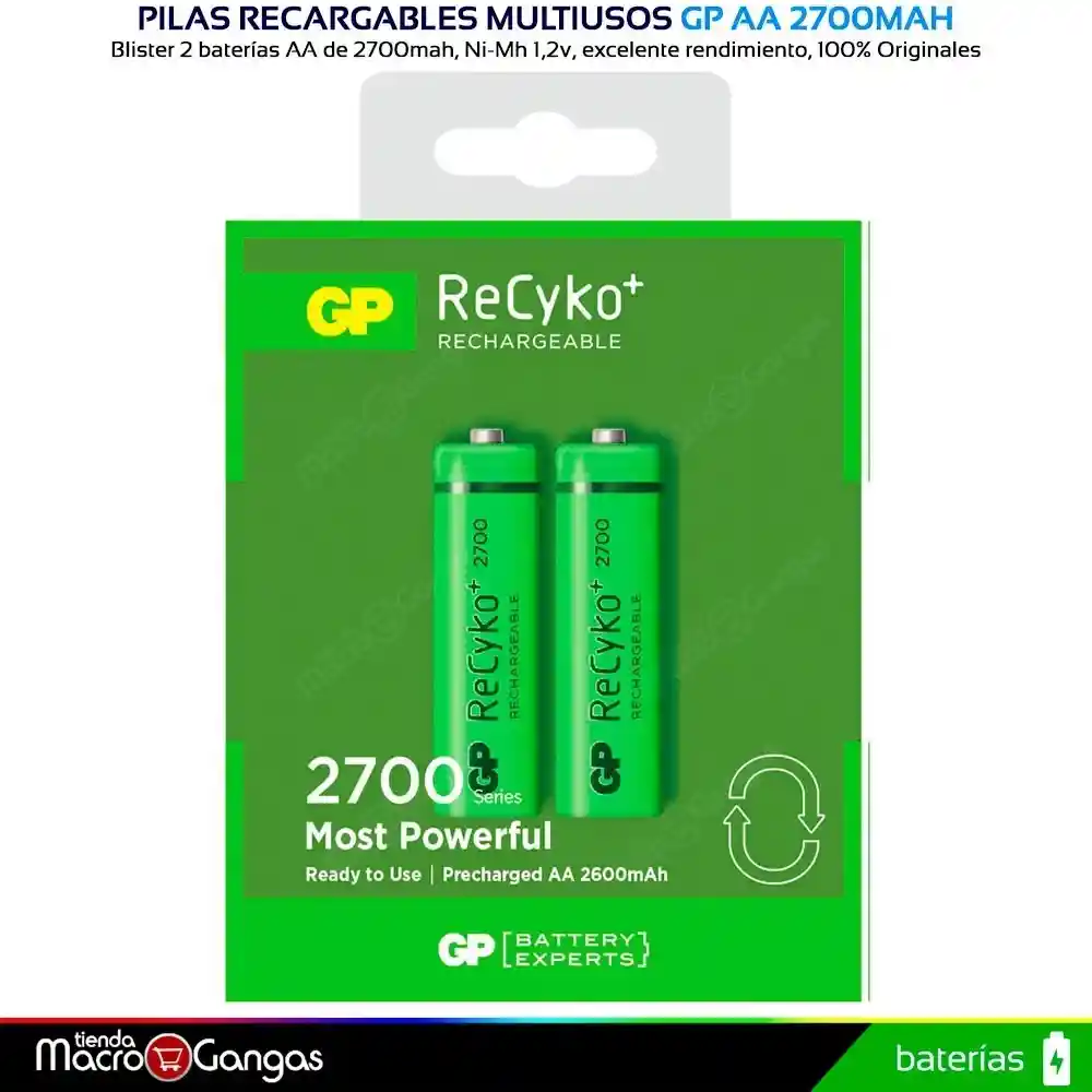 Gp Baterías/pilas Recargables Recyko Rechargable 2700 Series 2xaa 2700mah Verde