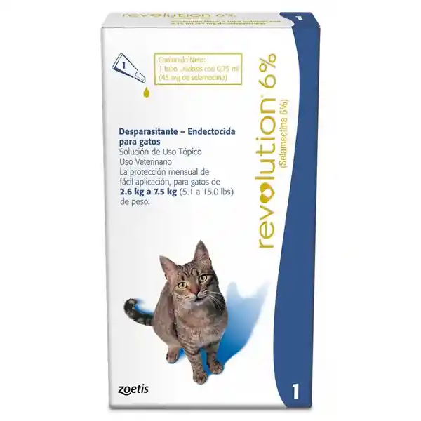 Revolution Desparasitante 6% Gatos Azul 2.6 a 7.5 Kg 0.75 mL