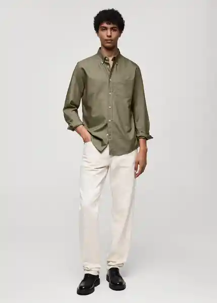 Camisa Oxford Khaki Talla L Hombre Mango