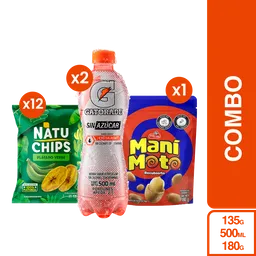 Combo Gatorade Sin Auzcar + Mani Moto + Natuchips Plátano Verde