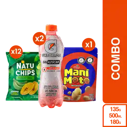 Combo Gatorade Sin Auzcar + Mani Moto + Natuchips Plátano Verde