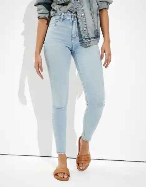 American Eagle Jegging Alto Next Level Gastado Azul Talla 6 Long