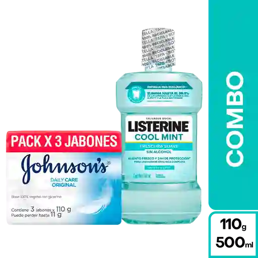 Combo Johnsons Jabon Original 3 Und + Listerine Coolmint Zero