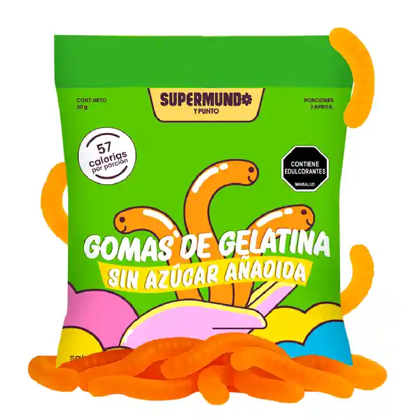 Goma de Gelatina Sin Azúcar Gusanitos Supermundo 15 g