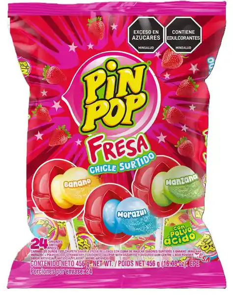 Pin Pop Caramelo Duro Chupeta Fresa Chicle