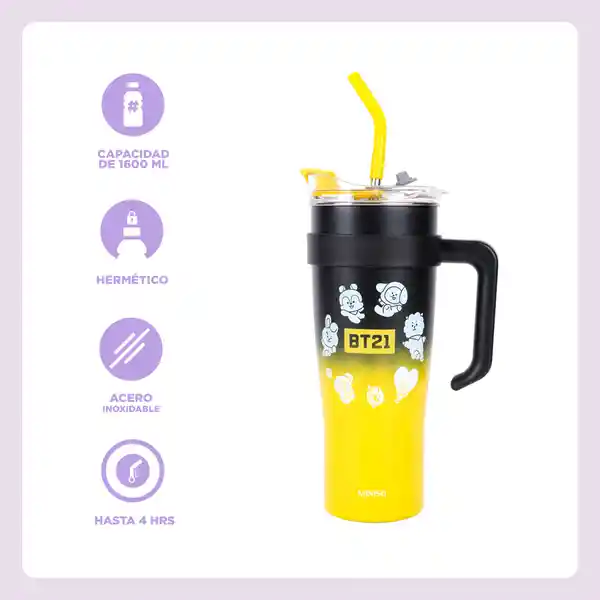 Vaso de De Pared Simple Con Asa Serie Bt21 Amarillo Miniso