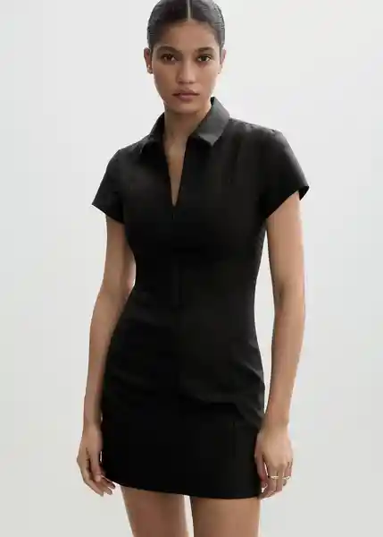 Vestido Cortes Negro Talla XL Mujer Mango