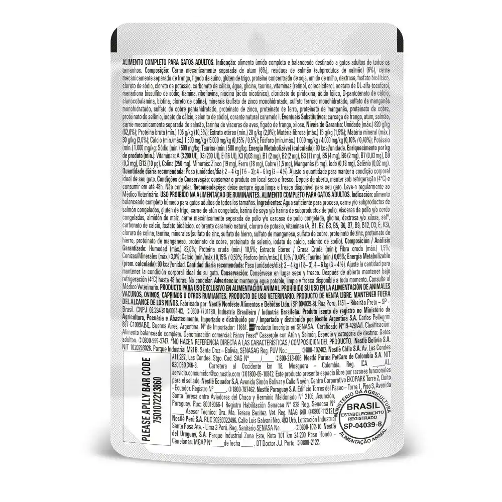 Comida húmeda para gato Purina Fancy Feast Casserole sabor a atún y salmón x 85gr