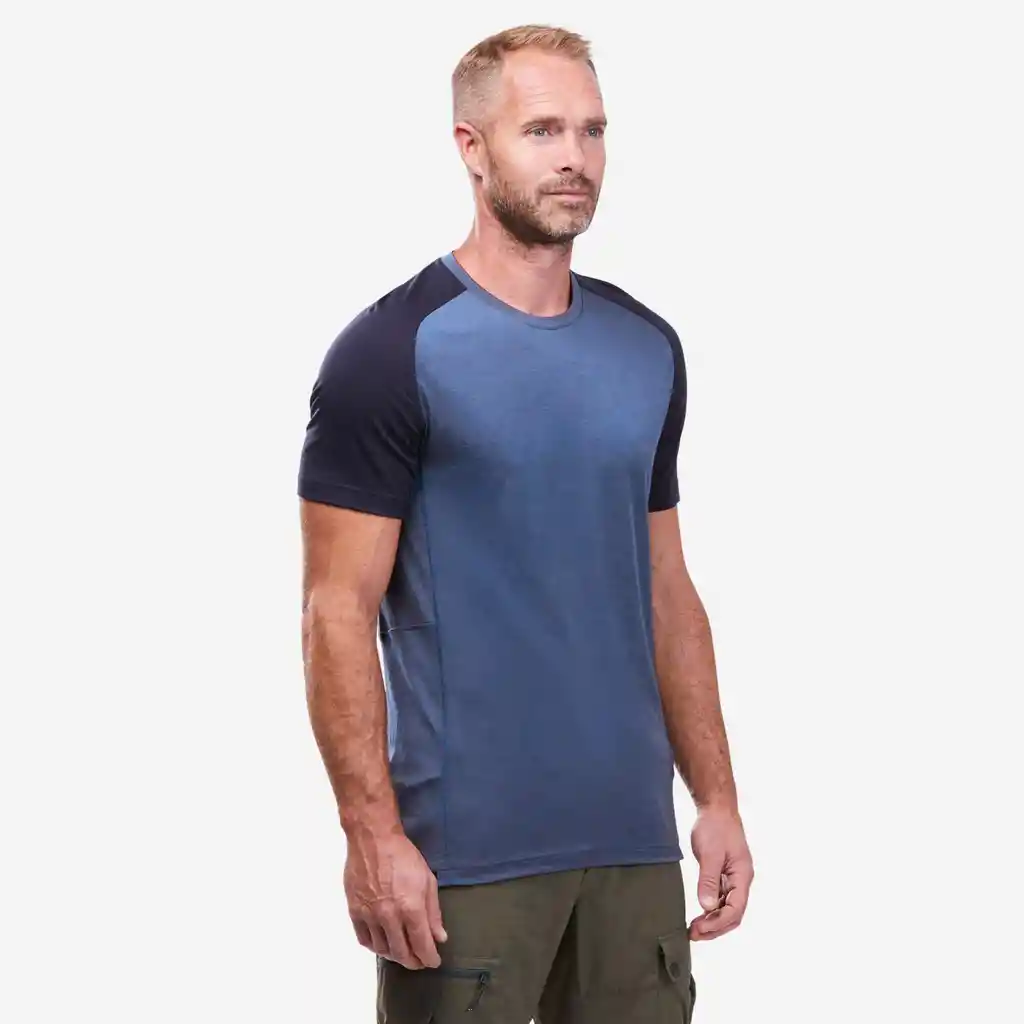 Camiseta Lana Merino de Trekking Para Hombre Forclaz Mt500 Azul