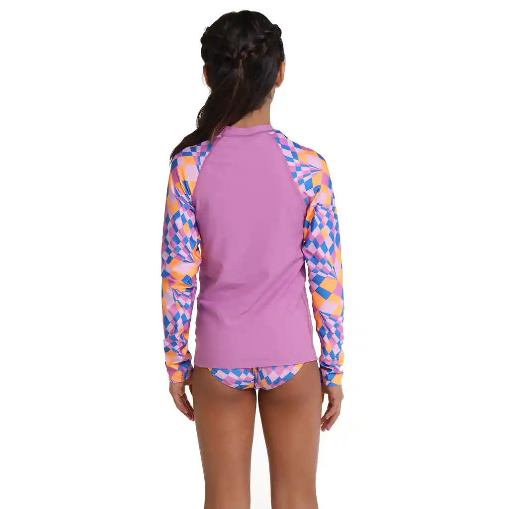 Camiseta Manga Larga Sunshine Psych Checker Junior Femenina Morado-12
