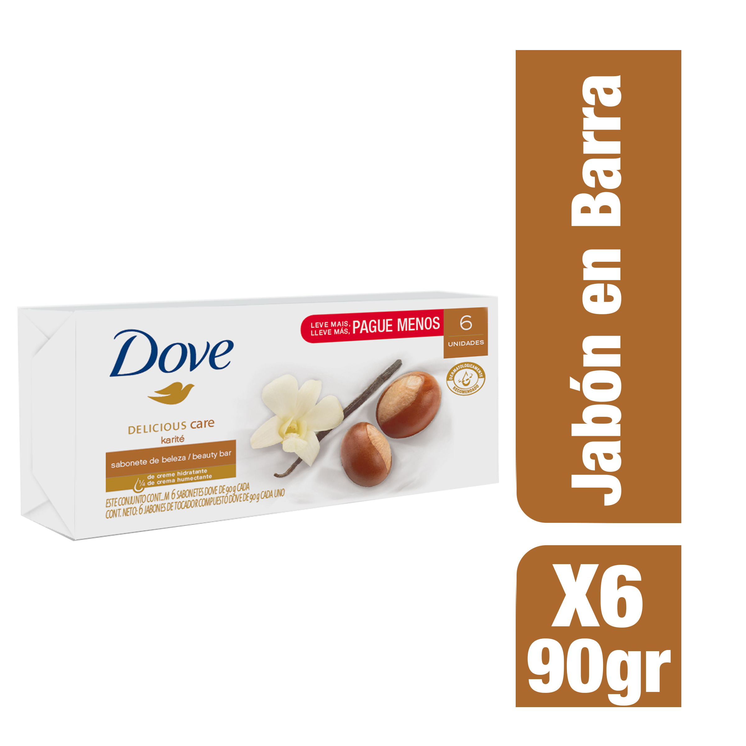 Dove Jabón de Tocador Delicious Care con Karité en Barra 6 x 90 g