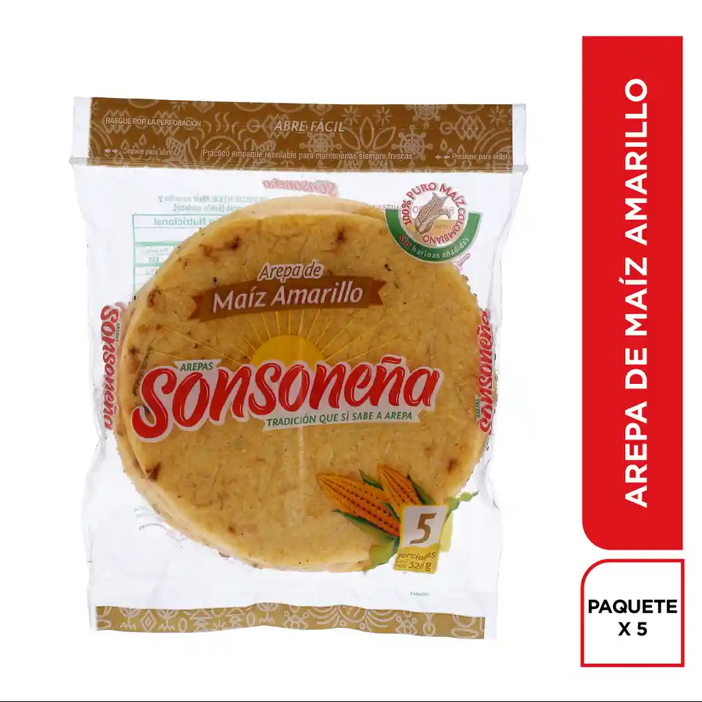 Sonsoneña Arepa de Maíz Amarillo 100% Puro Colombiano