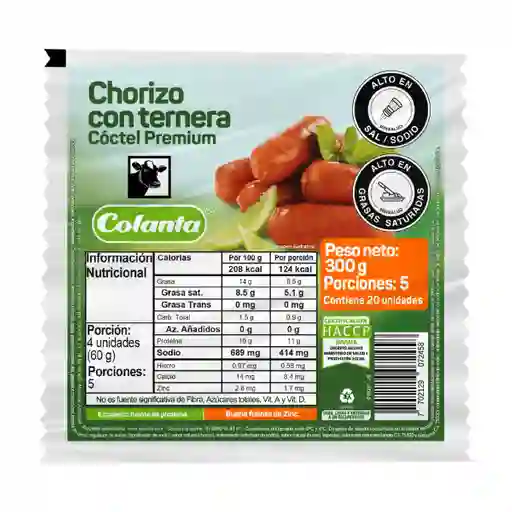 Colanta Chorizo con Ternera Tipo Cóctel Premium 