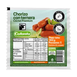 Colanta Chorizo con Ternera Tipo Cóctel Premium X 300 g
