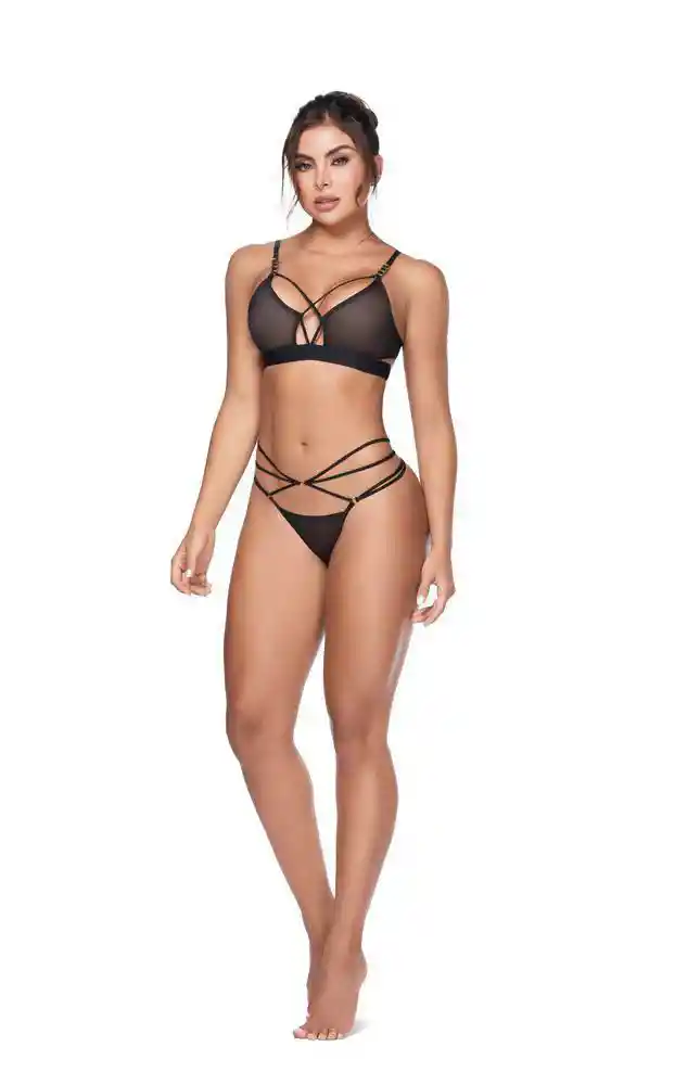 Brasilera en Mesh Con Elásticos M-negro