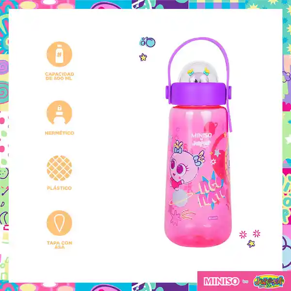 Botilito Plastico de la Serie Distroller Asa Rosa 600 mL Miniso