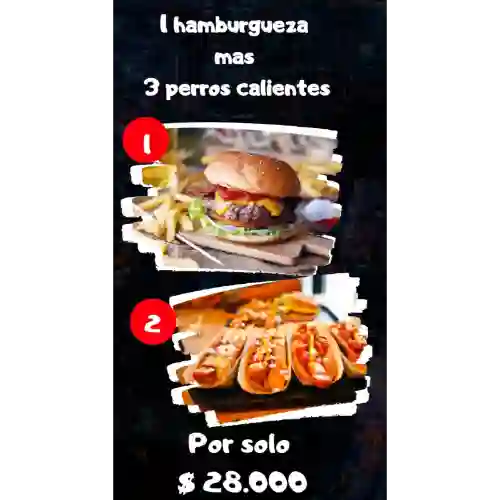 Hamburguesa+ 3 Perros Calientes