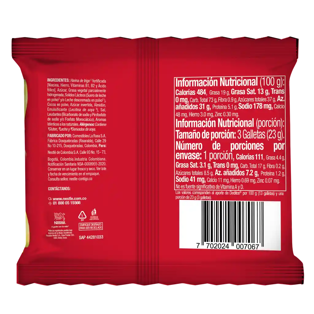 Galletas DEDITOS cubiertas con sabor a chocolate x 23g