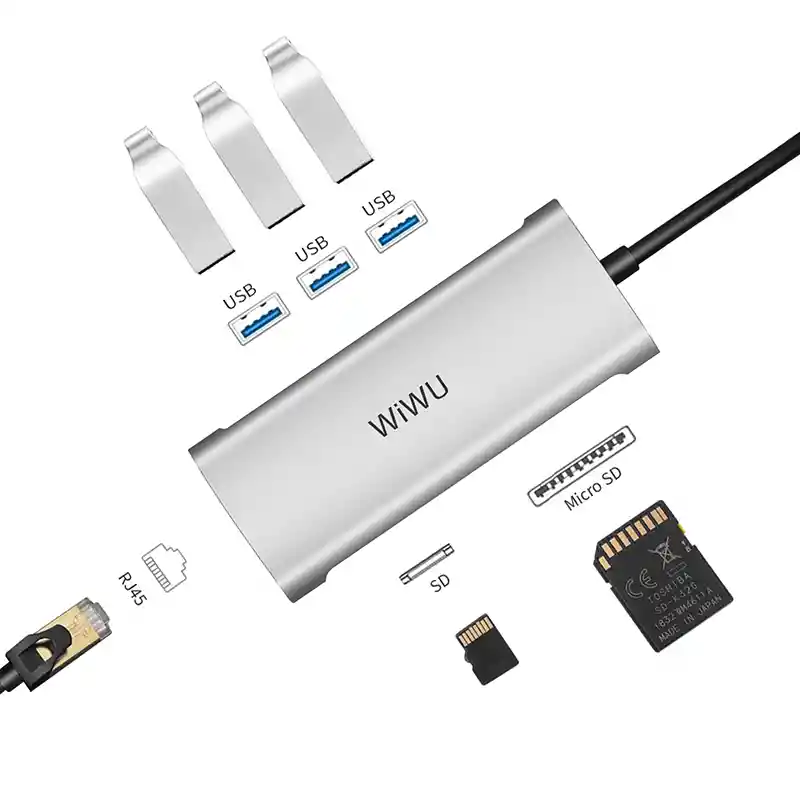 WiWU Adaptador USB 6 en 1 Plateado