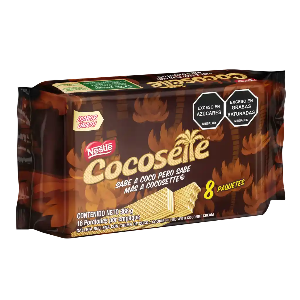 Galletas COCOSETTE Wafer rellenas con crema de coco 8 Unds x 368g