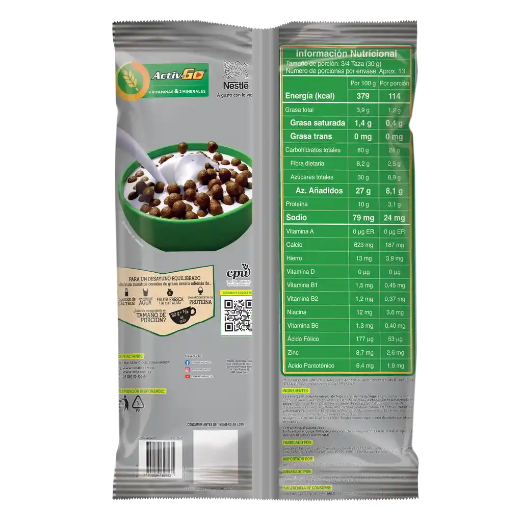 Cereal MILO para el desayuno x 380g