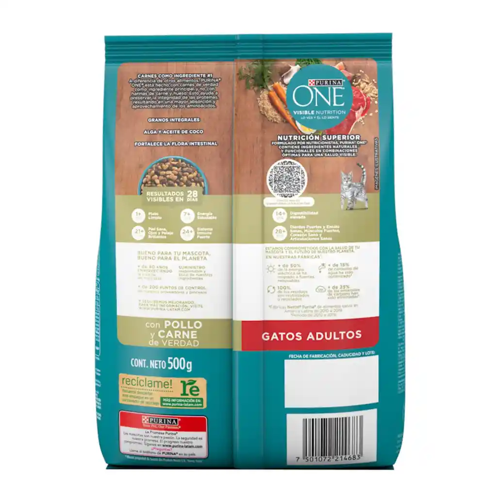 Comida para Gato Pollo y Carne Purina One x 500gr