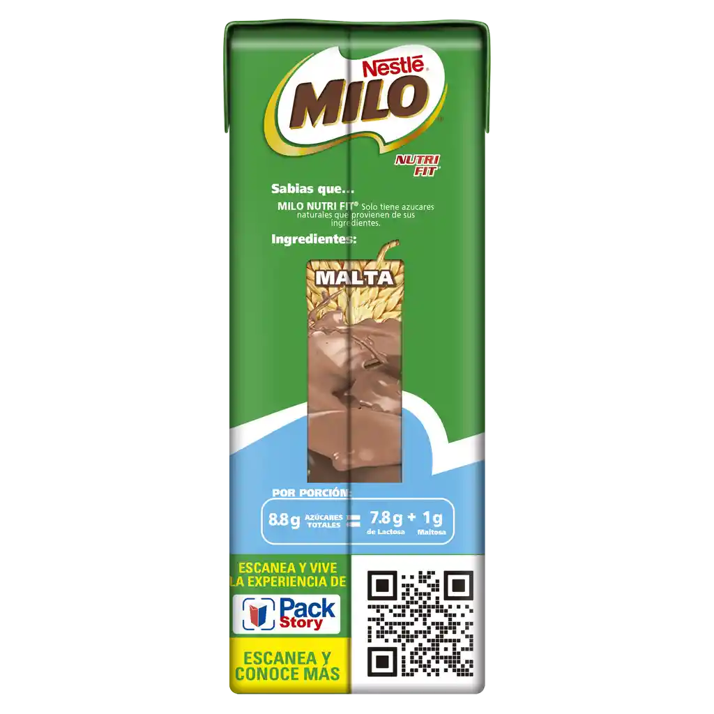 Leche achocolatada con malta MILO NUTRIFIT menos azucares* en cajita x 180ml