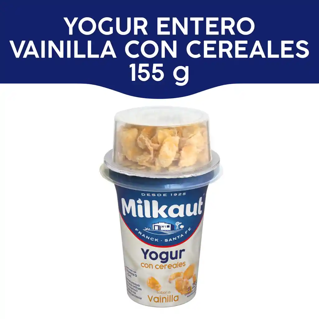 Yogur Entero Milkaut Vainilla Con Copos Pote 155 G.