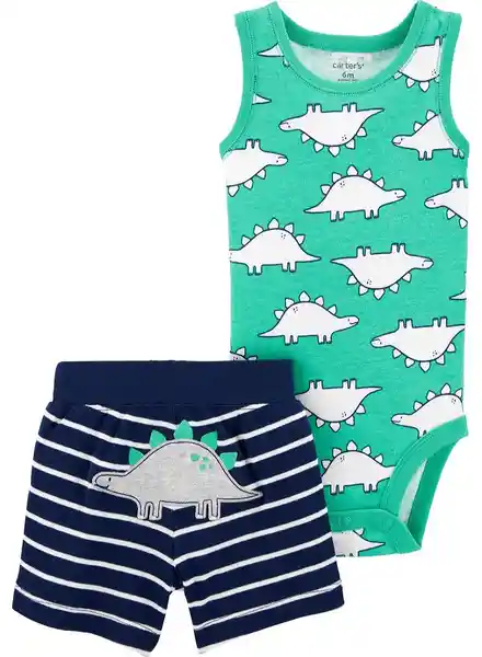Carters Conjunto Short Dinos Azul y Verde Talla New Born