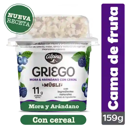 Alpina Yogurt Griego Sabor Mora y Arándanos con Cereal
