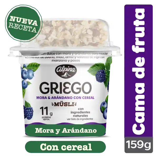 Alpina Yogurt Griego Sabor Mora y Arándanos con Cereal