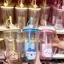 Vaso Con Doble Pared y Pitillo Hachiware Azul 700 mL Miniso