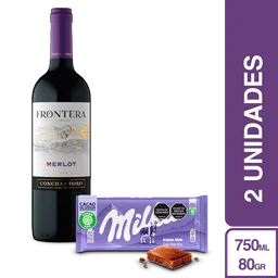 Combo Frontera Vino Tinto Merlot Chile + Milka