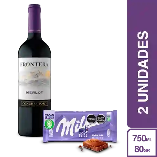 Combo Frontera Vino Tinto Merlot Chile + Milka