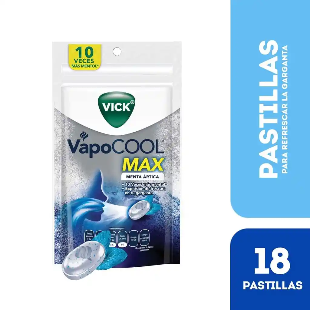 Vick VapoCool Max Menta Ártica Pastillas 2,9 g 18 Unidades