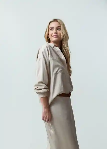Camisa Elizza Mujer Crudo Pluma Medio Talla M/L 412G344 Naf Naf