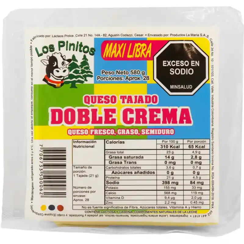 Los Pinitos Queso Doble Crema Tajado