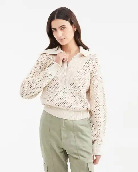 Sueter Tejido Open Work Caqui Fango Medio Talla XS Chevignon