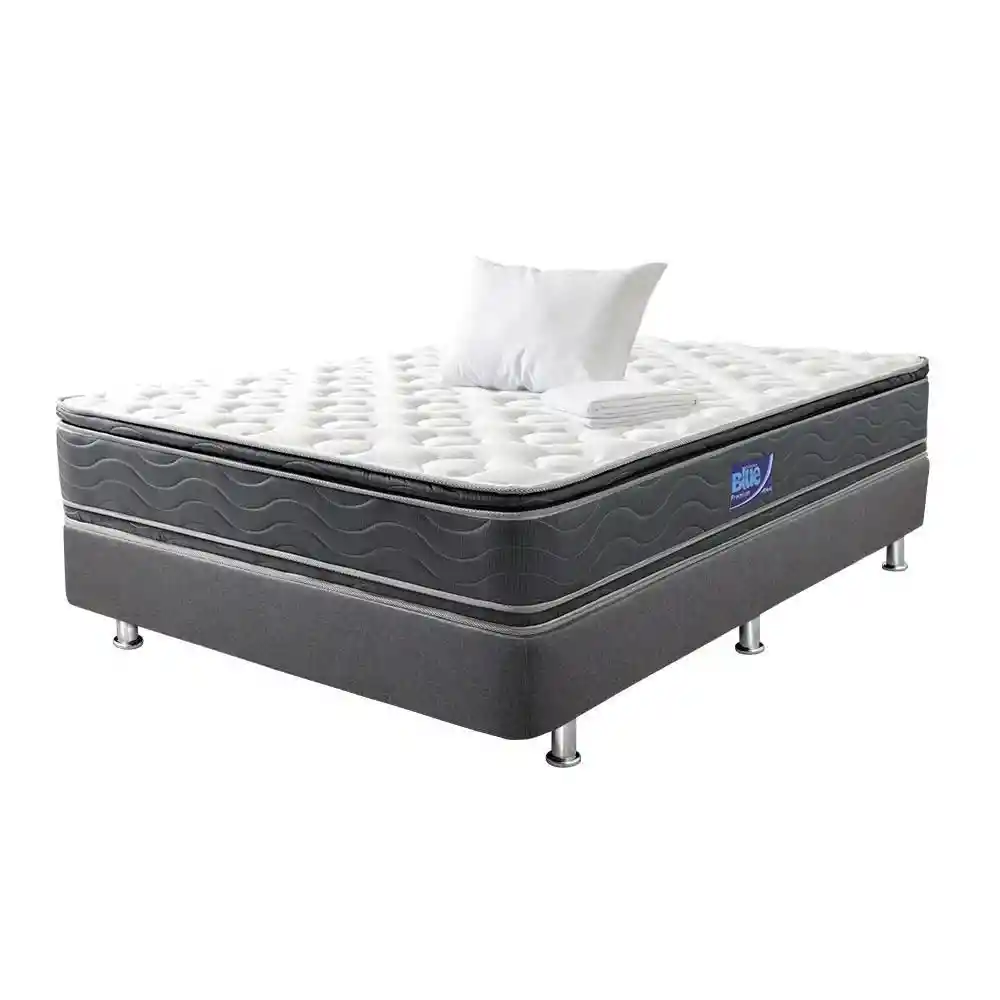 Colchón Combo Fantasia Semidoble (120 X 190 Cm) Blue Premium Resortado Semifirme Base+almoh+protect