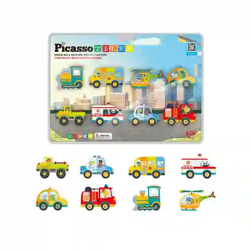Picasso Tiles Set Figuras de Vehículos de Ciudad Metro City