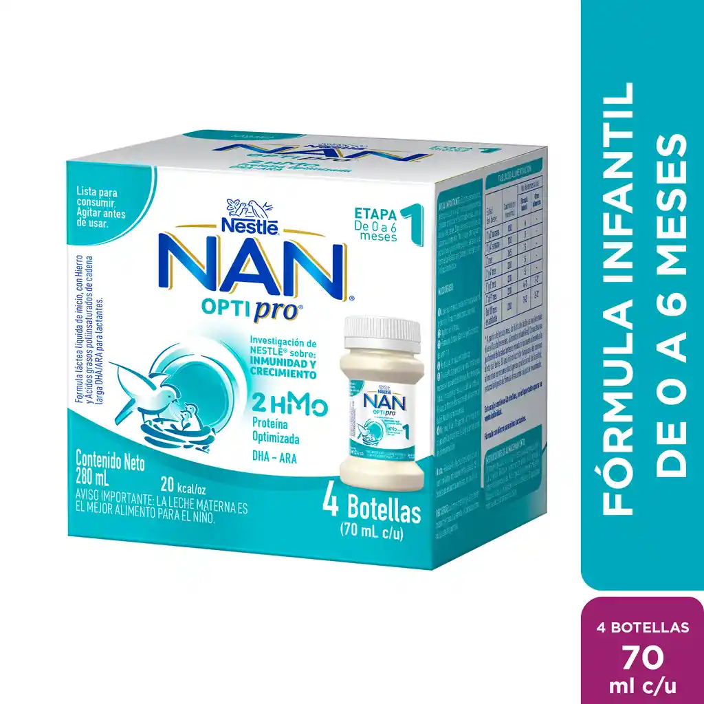 Fórmula infantil líquida NAN OPTIPRO 1 Caja x 4 botellas
