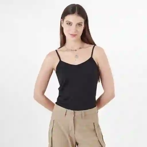 Camiseta Cuello V Manga Tiras Negro Talla S 726641