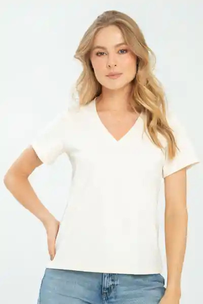 Camiseta Escote v Color Marfil Talla L Ragged