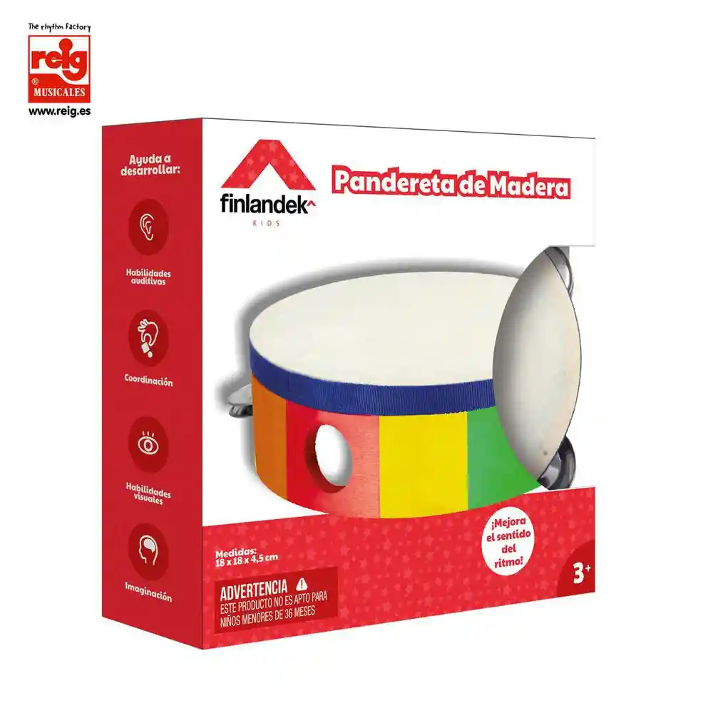 Pandereta Madera Pintada 4platillos Reig Musical
