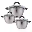 Set X 3 Ollas Con Tapa Acero Inox 18 Cm Home Elements