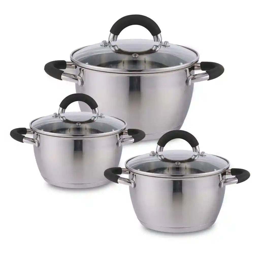 Set X 3 Ollas Con Tapa Acero Inox 18 Cm Home Elements