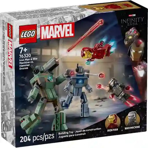 Set Construcción Iron Man y Máquina de Guerra vs. Drones Lego