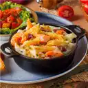 Pasta Gratinada Carbonara Camarones