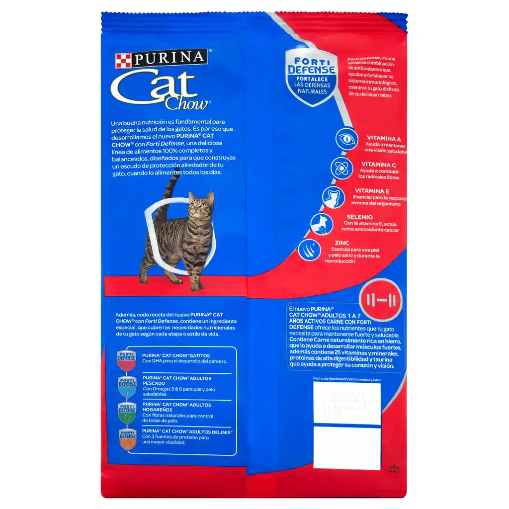 Cat Chow Alimento para Gatos Adultos Carne Forti Defense